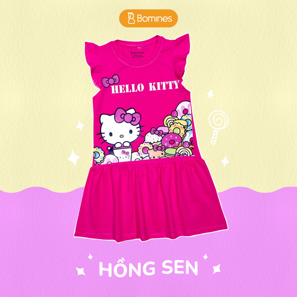 Váy bé gái Hello Kitty BOMINES tay cánh tiên thun co giãn 4 chiều cho bé gái 3- 12 tuổi, 12- 36kg DTNKITTYDONUT