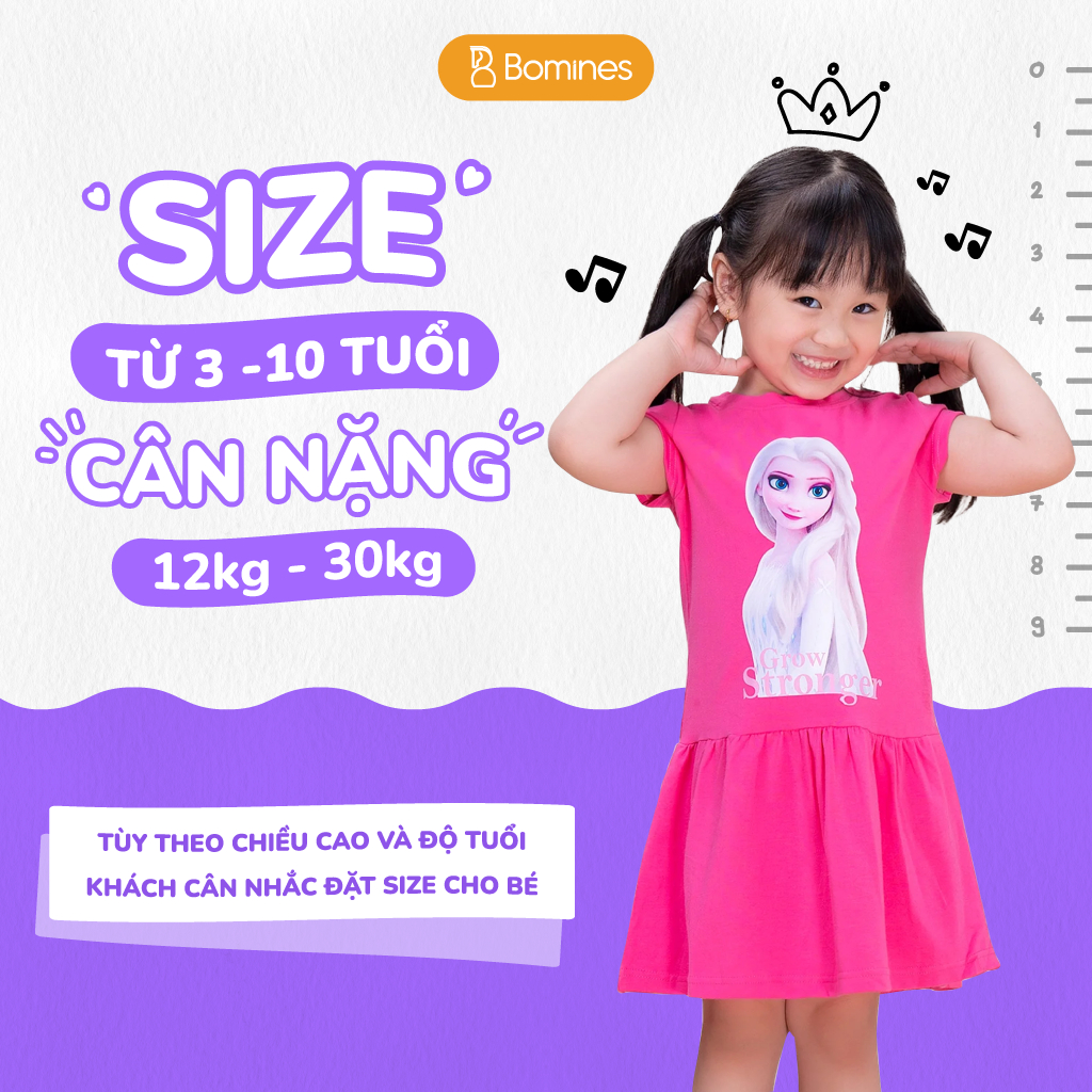 Váy bé gái công chúa Elsa BOMINES, cotton thoáng mát đủ size cho bé 3- 10 tuổi, 10- 30kg DTNELSANHIEUHINH