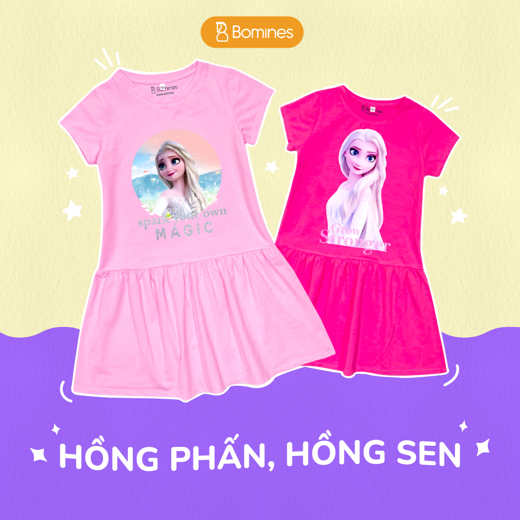 Váy bé gái công chúa Elsa BOMINES, cotton thoáng mát đủ size cho bé 3- 10 tuổi, 10- 30kg DTNELSANHIEUHINH