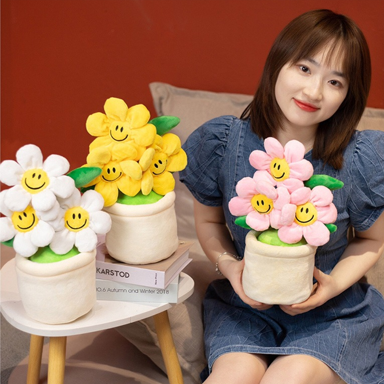 Gấu bông chậu hoa mặt cười nhiều màu cute TCOUPLE dùng làm quà tặng người yêu, bạn gái, trang trí nhà cửa