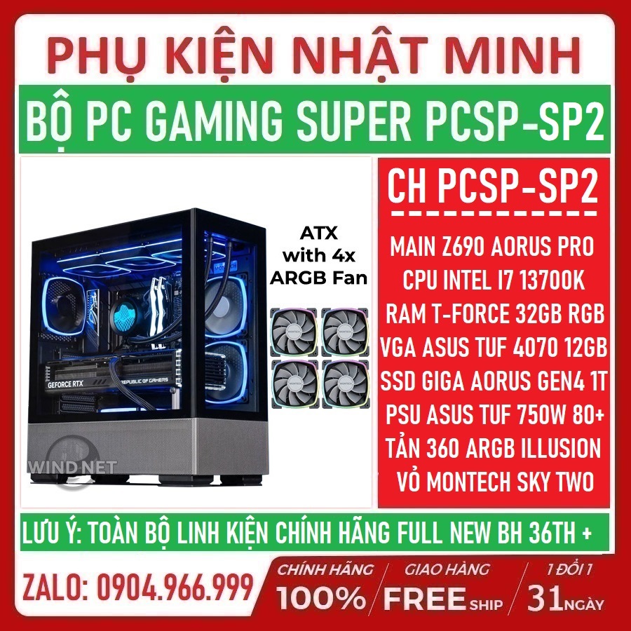 Bộ máy tính siêu gaming - hi-end Z690 AORUS PRO + I7 13700K + TUF 4070 12GB siêu khủng full new chính hãng BH 36 tháng