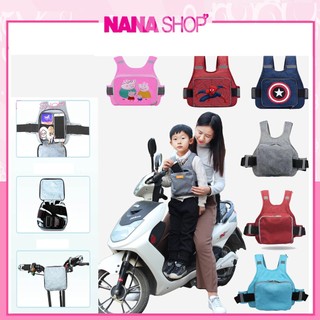 [Có túi đựng đồ] Đai xe máy an toàn cho bé cao cấp có phản quang, có túi đựng đồ, có thể gấp gọn, cotton thoáng khí