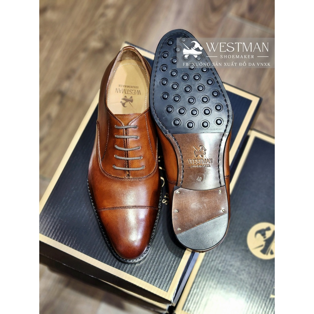 Giày Da Oxford Captoe Westman W0001NE Da bê Mastrotto cao cấp