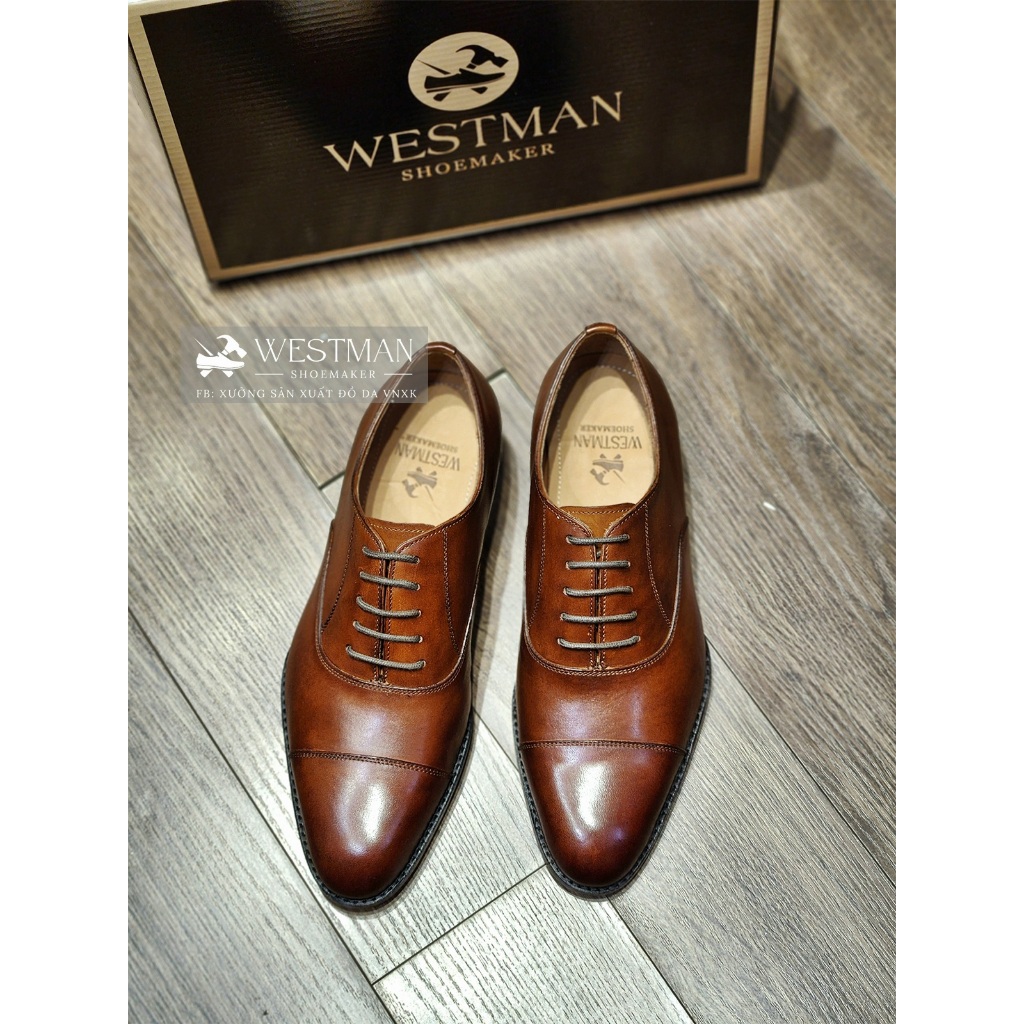 Giày Da Oxford Captoe Westman W0001NE Da bê Mastrotto cao cấp
