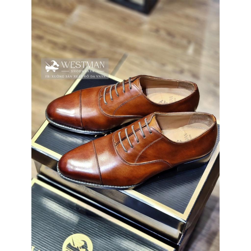 Giày Da Oxford Captoe Westman W0001NE Da bê Mastrotto cao cấp