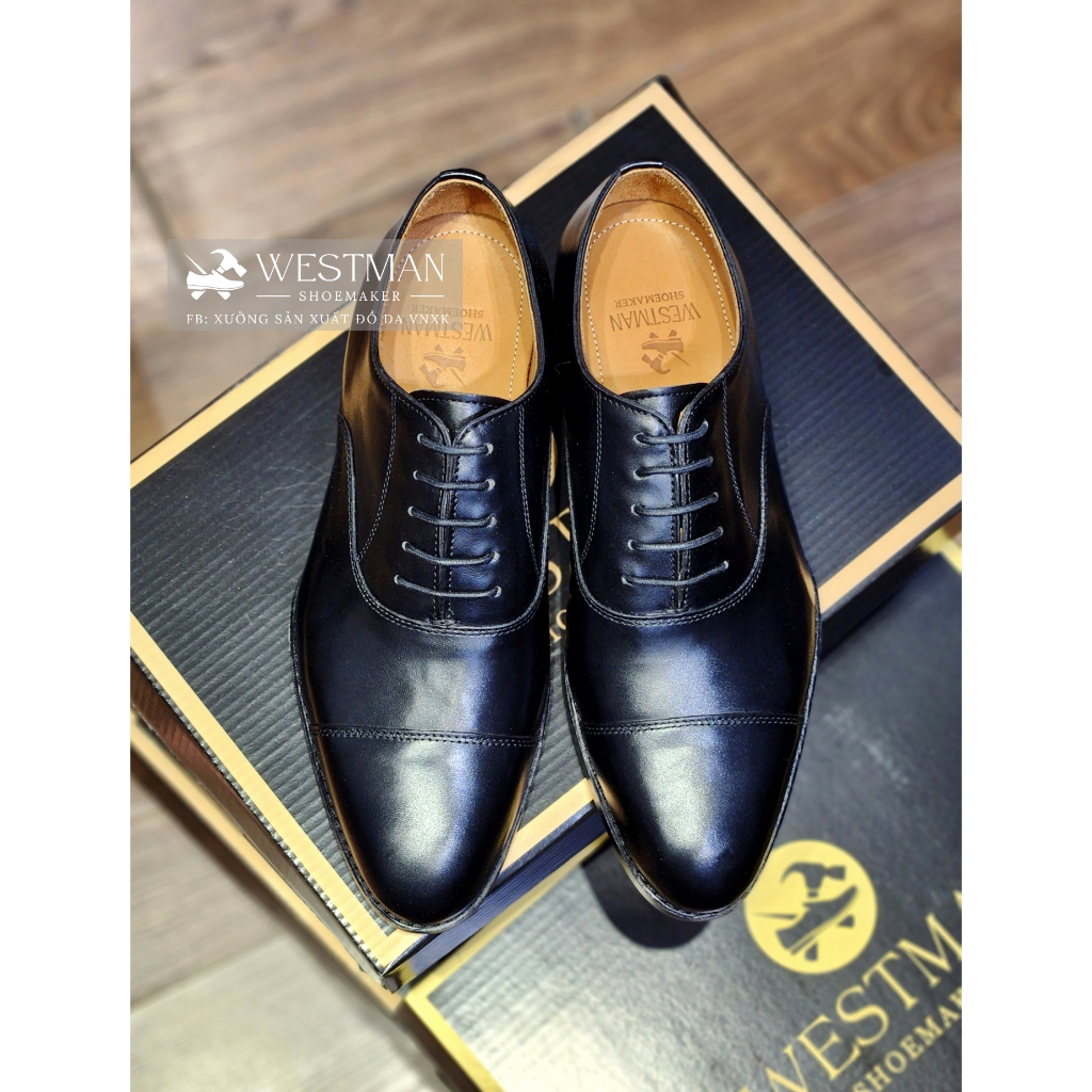 Giày Da Oxford Captoe Westman W0001NE Da bê Mastrotto cao cấp