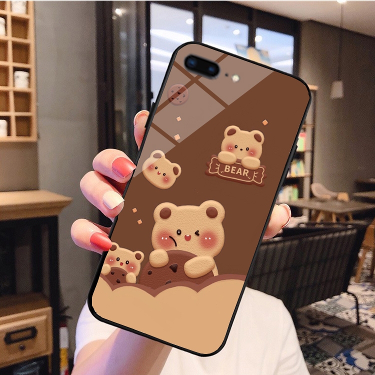 Ốp lưng iphone 6, 6plus, 6s plus, SE 2020 hình in dễ thương , hình gấu mặt kính sáng bóng