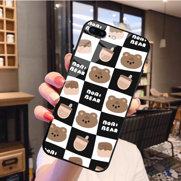 Ốp lưng iphone 6, 6plus, 6s plus, SE 2020 hình in dễ thương , hình gấu mặt kính sáng bóng