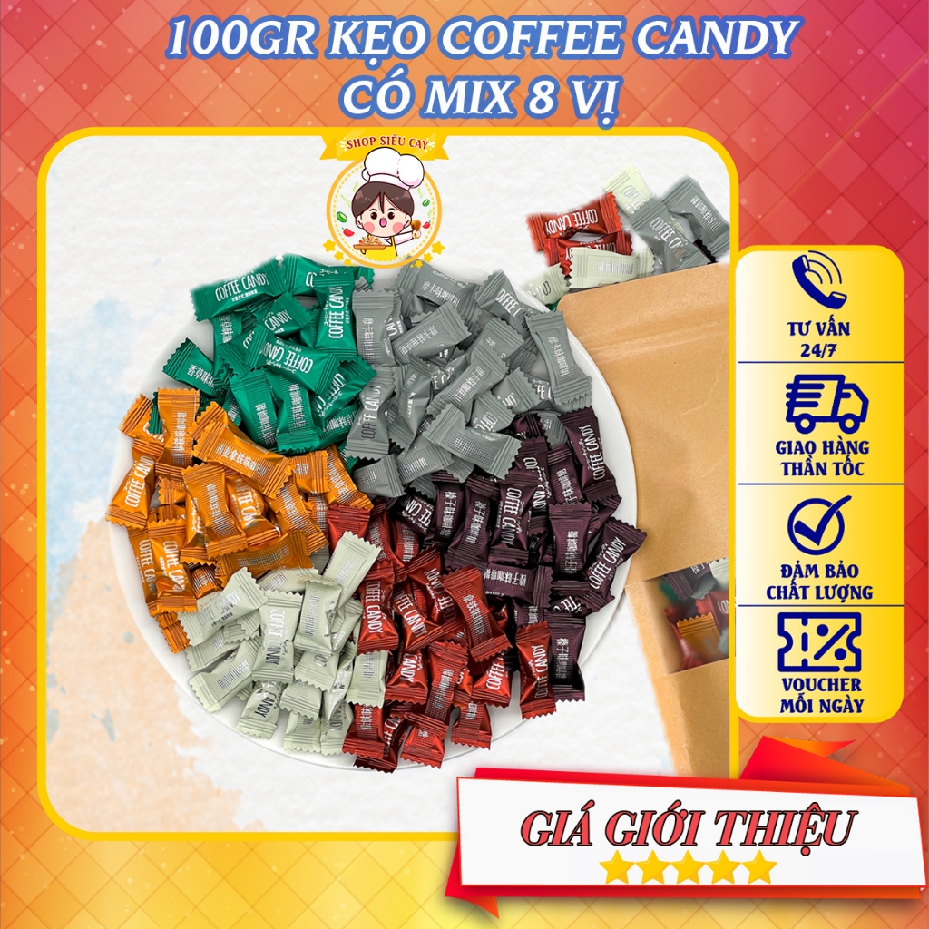 100gr Kẹo Cafe Coffee Candy 8 vị dạng viên nén không đường (Có Mix)
