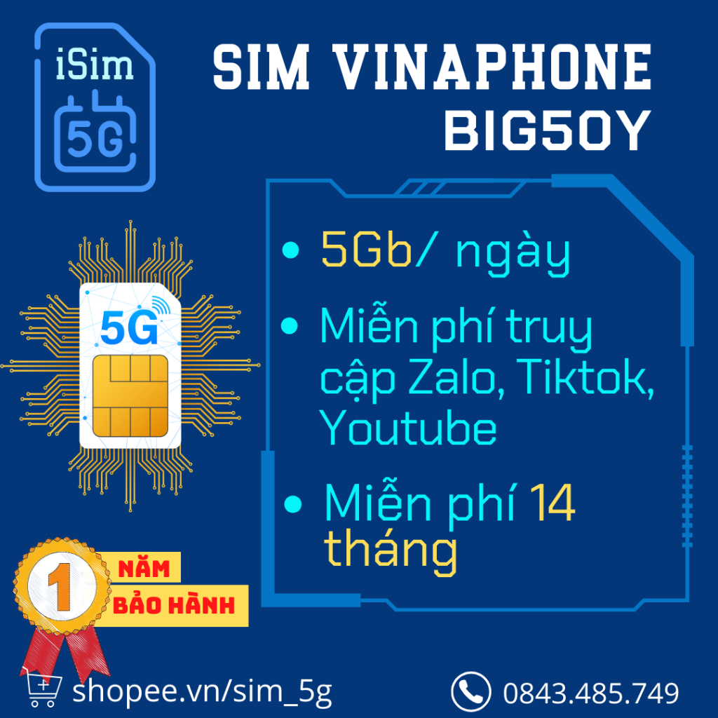 Sim DATA 5G Vinaphone BIG50Y 5gb/ngày