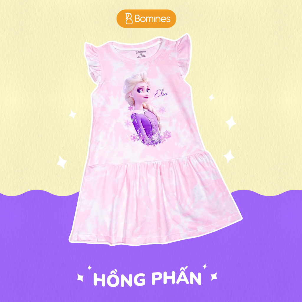 Váy bé gái công chúa Elsa BOMINES, loang màu xinh xắn cho bé từ 3-10 tuổi khoảng 12- 30kg DTNELSALOANGMAU