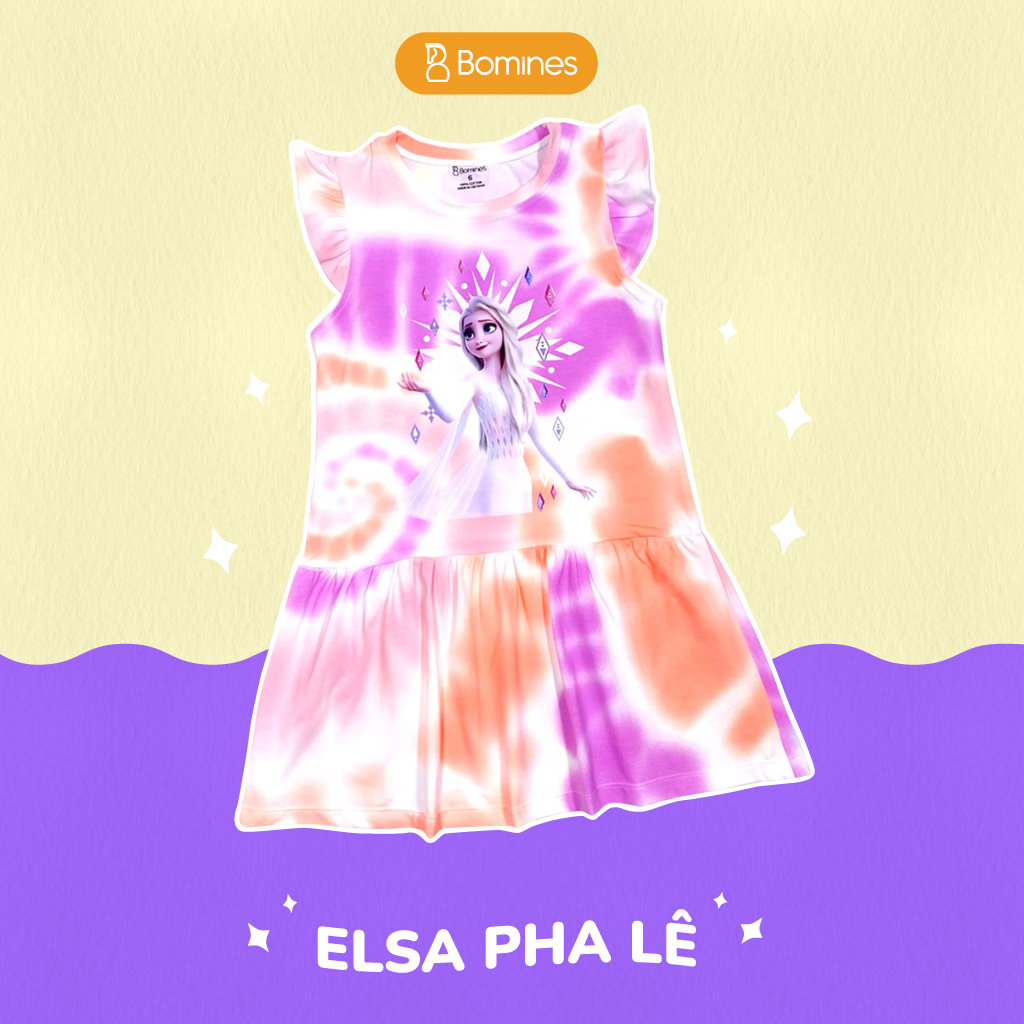 Váy bé gái công chúa Elsa BOMINES, loang màu xinh xắn cho bé từ 3-10 tuổi khoảng 12- 30kg DTNELSALOANGMAU