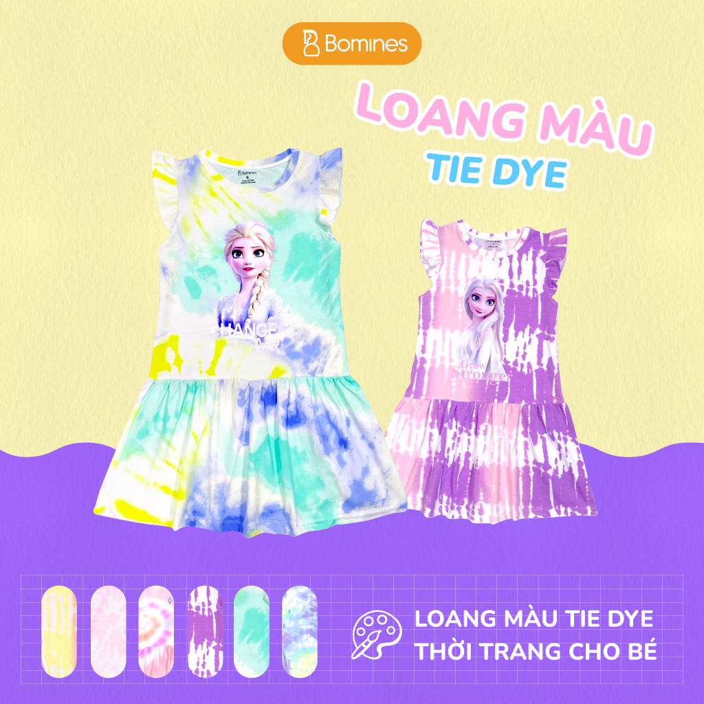 Váy bé gái công chúa Elsa BOMINES, loang màu xinh xắn cho bé từ 3-10 tuổi khoảng 12- 30kg DTNELSALOANGMAU