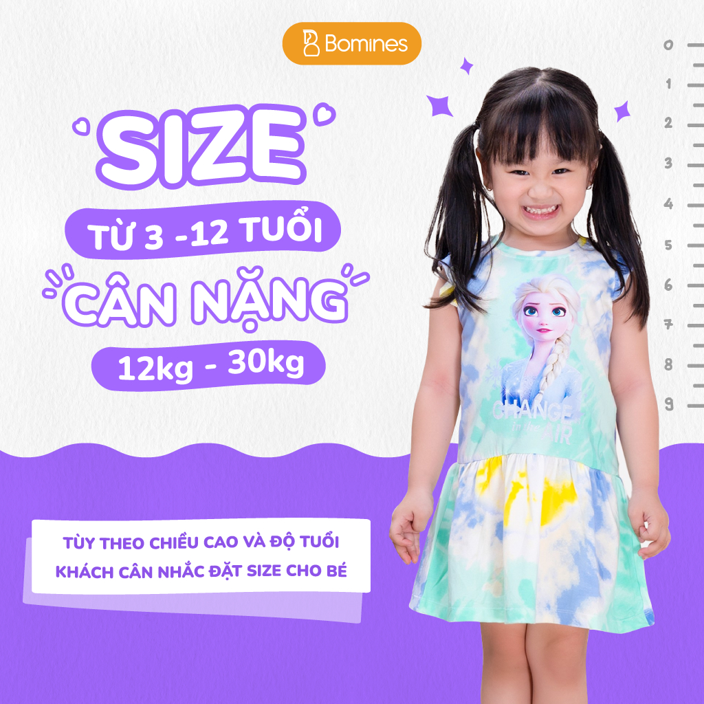Váy bé gái công chúa Elsa BOMINES, loang màu xinh xắn cho bé từ 3-10 tuổi khoảng 12- 30kg DTNELSALOANGMAU
