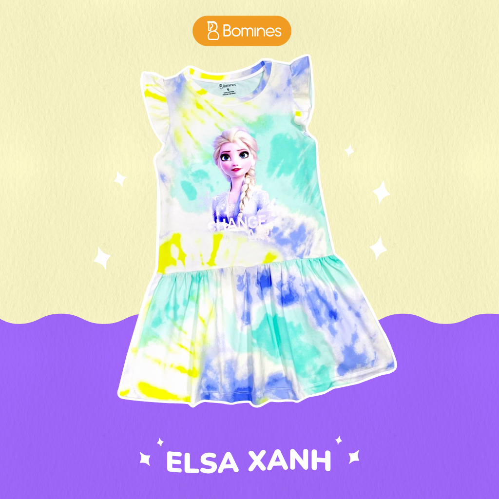 Váy bé gái công chúa Elsa BOMINES, loang màu xinh xắn cho bé từ 3-10 tuổi khoảng 12- 30kg DTNELSALOANGMAU