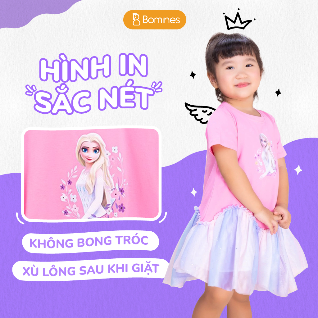 Váy cho bé gái công chúa Elsa BOMINES, thun cotton thoáng mát cho bé 4- 12 tuổi, 14- 36kg DAMPHOILUOILUONSONGELSA