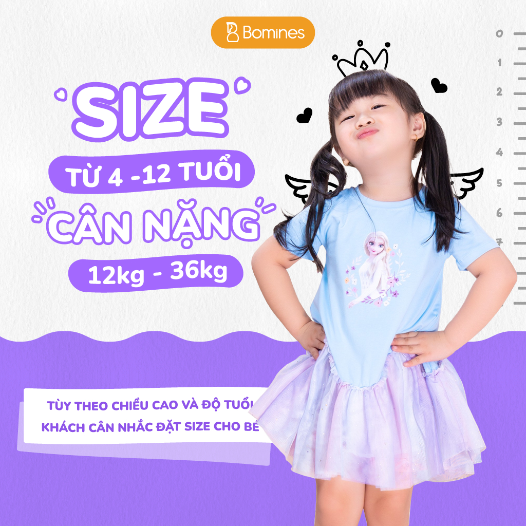 Váy cho bé gái công chúa Elsa BOMINES, thun cotton thoáng mát cho bé 4- 12 tuổi, 14- 36kg DAMPHOILUOILUONSONGELSA