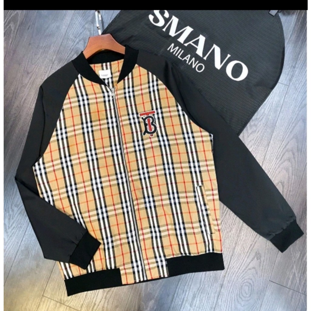 Áo khoác bomber Nam Nữ B.B.R kẻ vàng tay đen 2 lớp phối da unisex