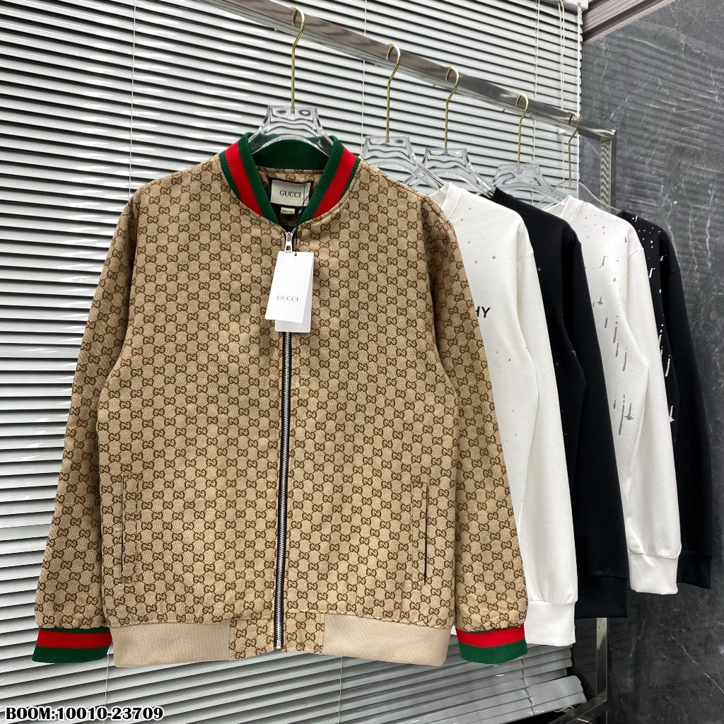 🔥Hot🔥Áo khoác bomber Gucci monogram phối bo xanh đỏ hot trend Nam nữ Thu Đông 2023