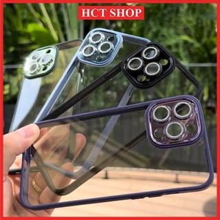 Ốp lưng trong viền màu, nhũ đá camera cho iPhone 11Promax, 12Promax, 13Promax, 14Promax, 15promax