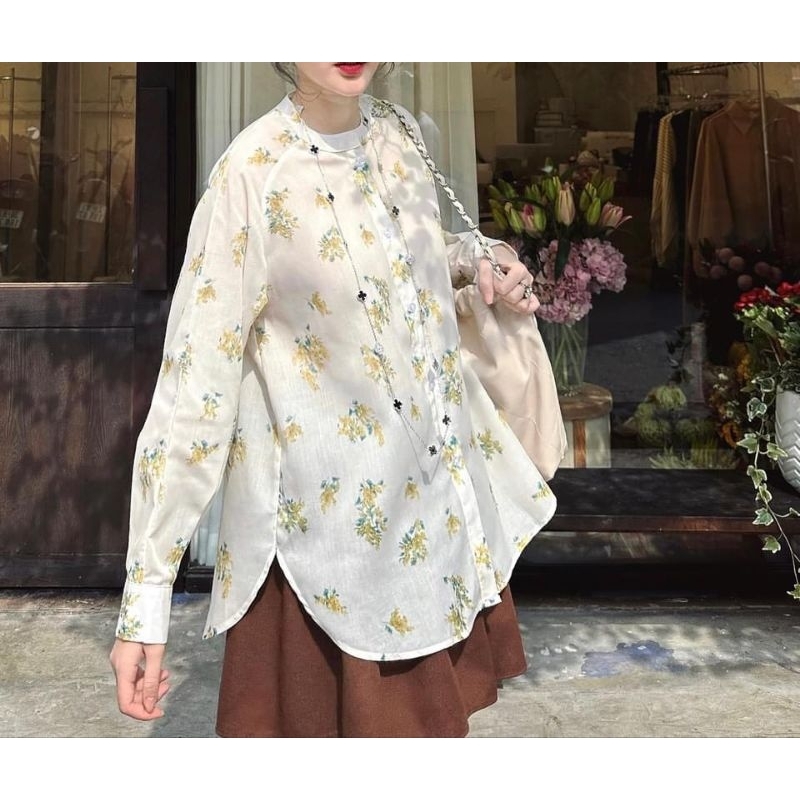 Áo sơ mi dài tay cổ trụ hoa Z .N .