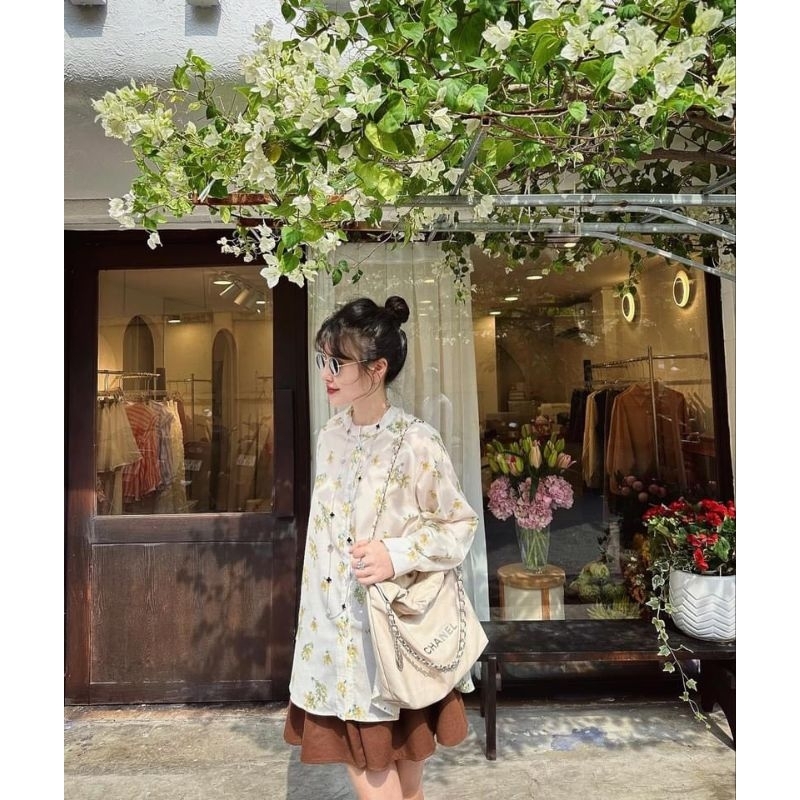 Áo sơ mi dài tay cổ trụ hoa Z .N .