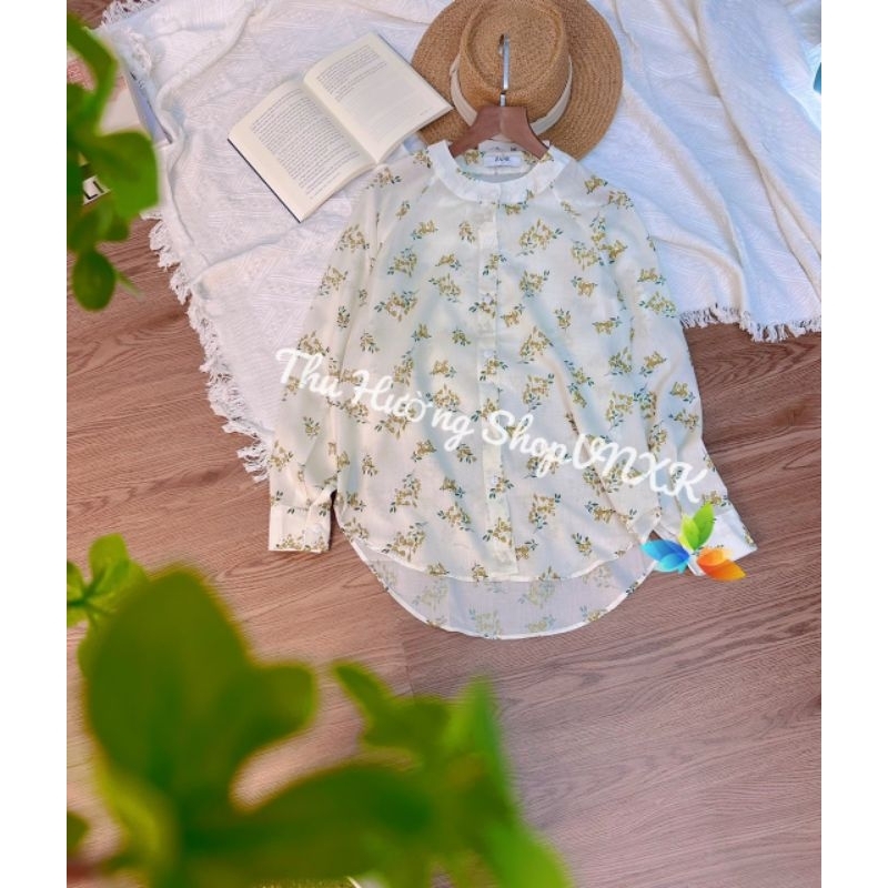 Áo sơ mi dài tay cổ trụ hoa Z .N .