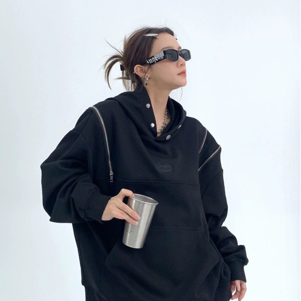 Áo Hoodie GOODm Form Rộng Có Mũ Trùm Phối Khóa Kéo Style Hàn Unisex Thời Trang Thu Đông 2023