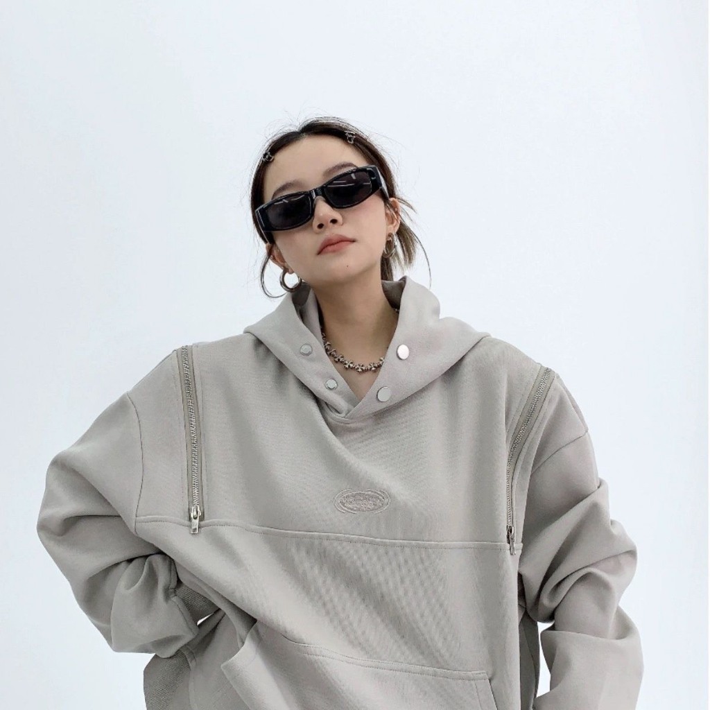 Áo Hoodie GOODm Form Rộng Có Mũ Trùm Phối Khóa Kéo Style Hàn Unisex Thời Trang Thu Đông 2023