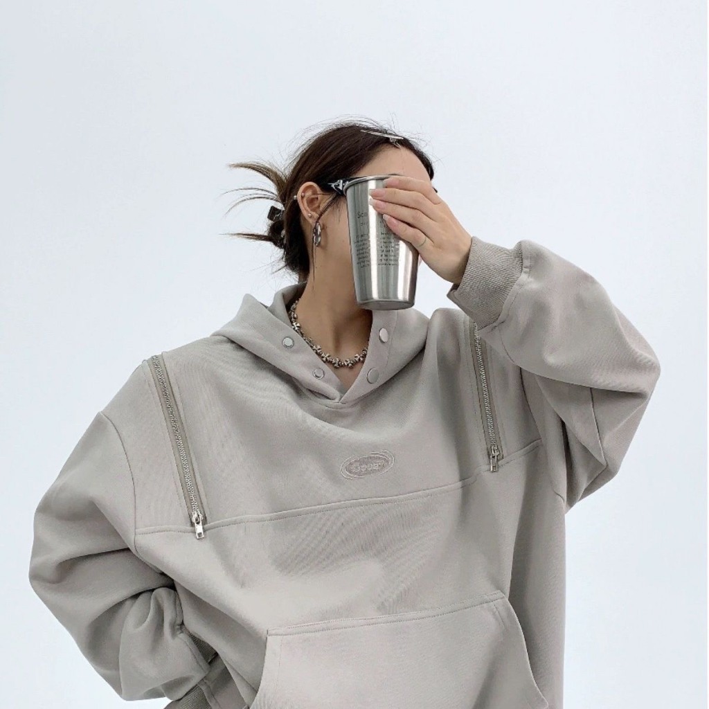 Áo Hoodie GOODm Form Rộng Có Mũ Trùm Phối Khóa Kéo Style Hàn Unisex Thời Trang Thu Đông 2023