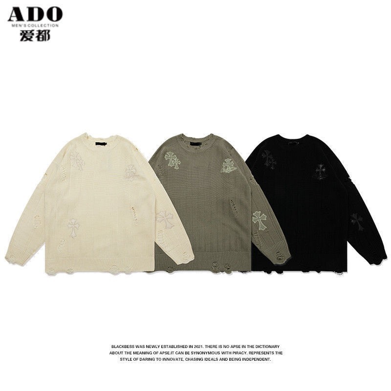 Áo Len Sweater Basic Unisex Nhiều Màu Họa Tiết Rách Thời Trang Thu Đông 2023