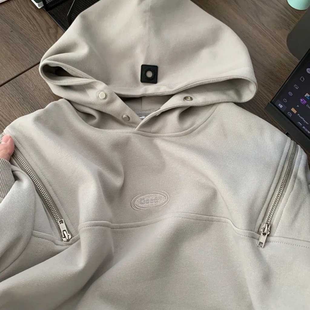 Áo Hoodie GOODm Form Rộng Có Mũ Trùm Phối Khóa Kéo Style Hàn Unisex Thời Trang Thu Đông 2023