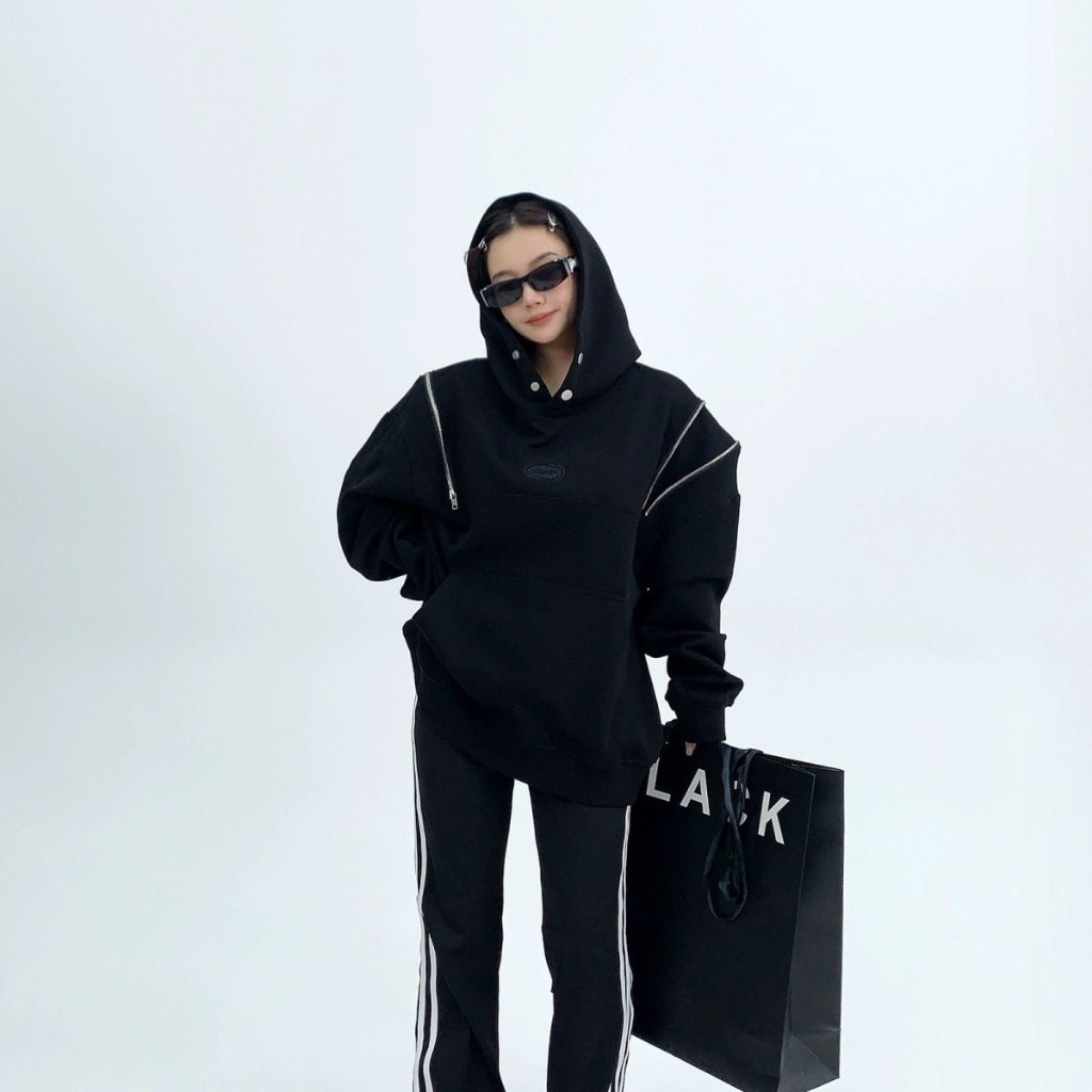 Áo Hoodie GOODm Form Rộng Có Mũ Trùm Phối Khóa Kéo Style Hàn Unisex Thời Trang Thu Đông 2023