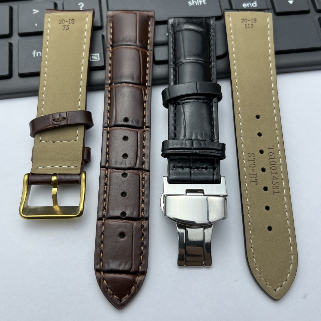 Dây da đồng hồ nam da bò thật hai mặt size 14mm 16mm 18mm 19mm 20mm 21m 22mm 19 21 dây đồng hồ khóa bướm khóa gài