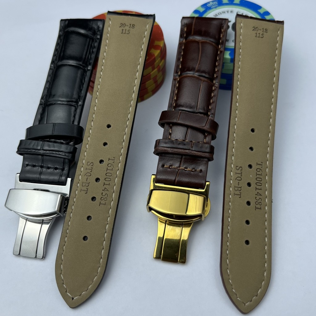 Dây da đồng hồ nam da bò thật hai mặt size 14mm 16mm 18mm 19mm 20mm 21m 22mm 19 21 dây đồng hồ khóa bướm khóa gài