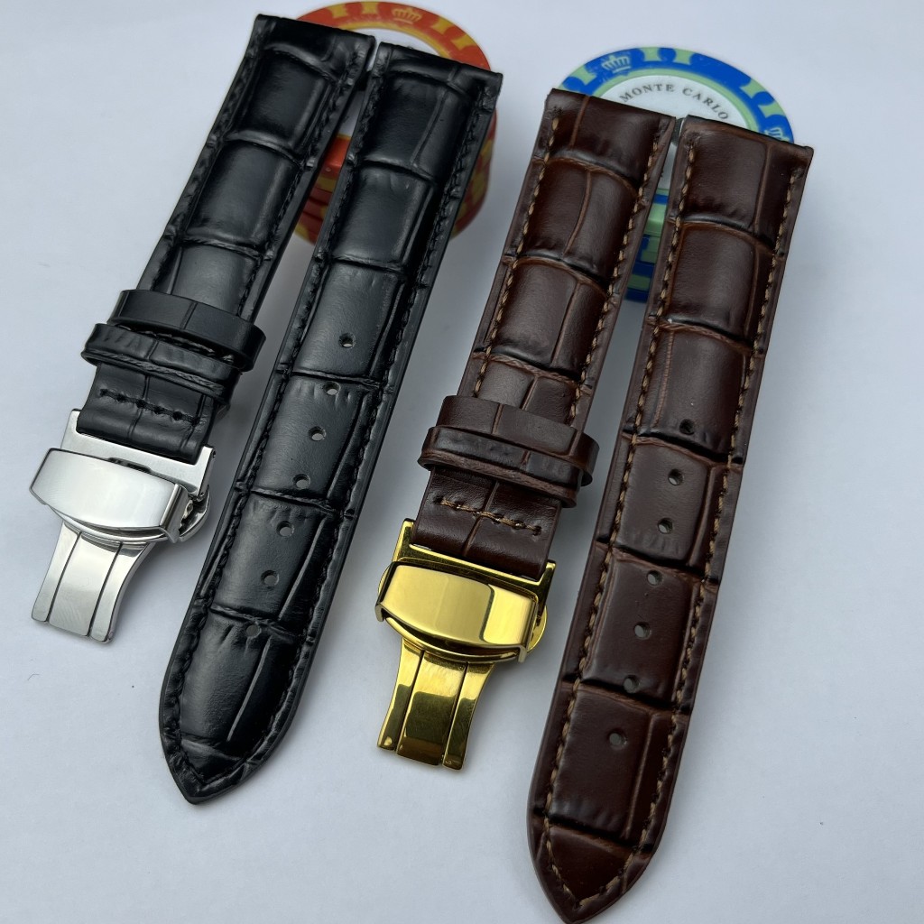 Dây da đồng hồ nam da bò thật hai mặt size 14mm 16mm 18mm 19mm 20mm 21m 22mm 19 21 dây đồng hồ khóa bướm khóa gài