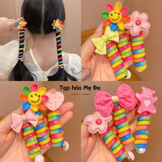 Dây cột tóc/buộc tóc lò xo xoắn màu cầu vồng dễ thương cho bé gái tạo kiểu tóc xinh co giãn tốt đính hoa nơ hoạt hình