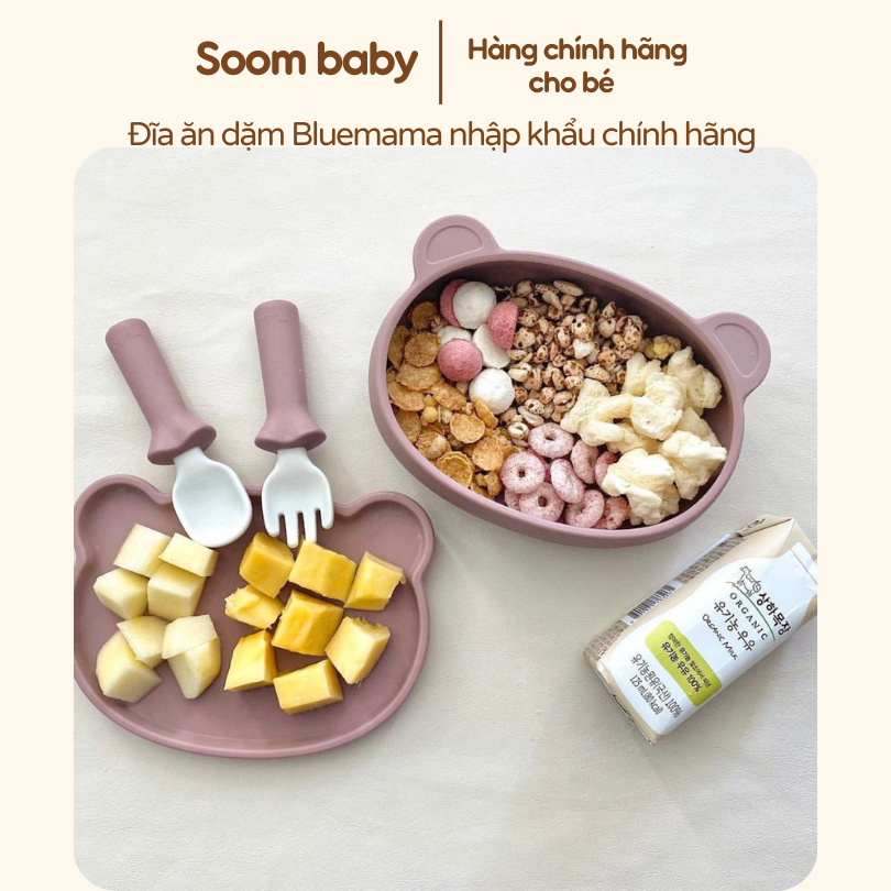 Đĩa ăn dặm cho bé Bluemama silicone, hàng nhập khẩu chính hãng có tem phụ