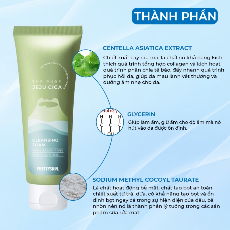 Sữa Rửa Mặt Prettyskin The Pure Jeju Cica Cleansing Foam Chiết Xuất Rau Má 150ml