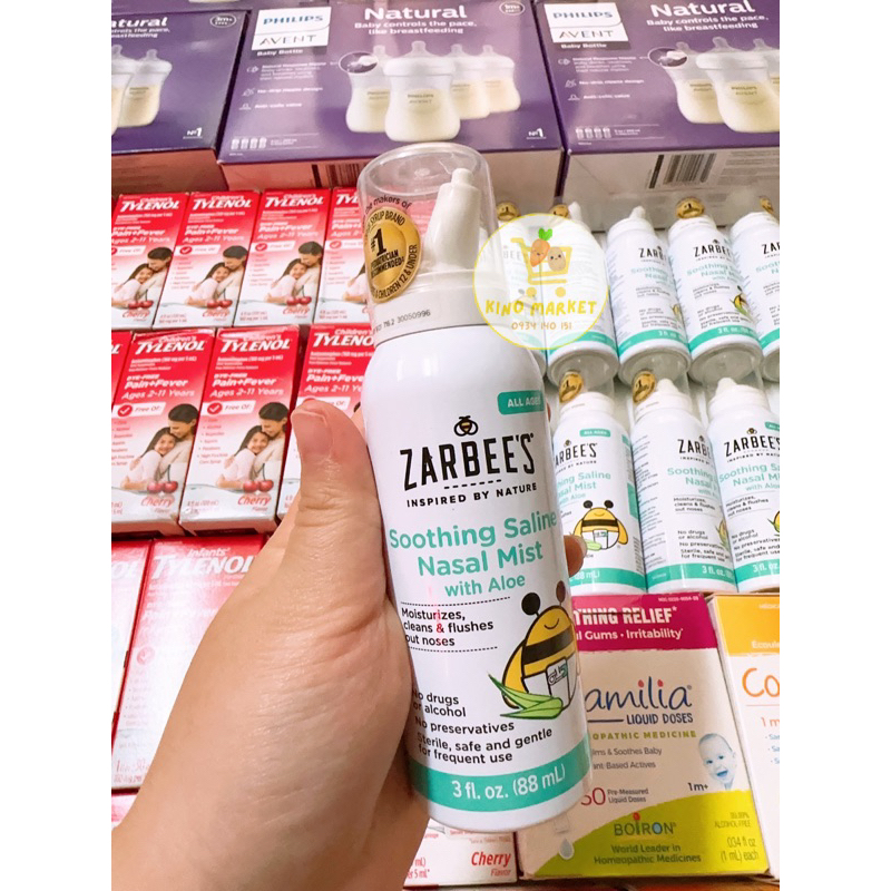 Xịt mũi Zarbee's Naturals Soothing Saline Nasal Mist Lô hội chai 88ml