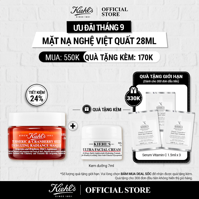 Mặt nạ nghệ việt quất Kiehl's Turmeric & Cranberry Seed Energizing Radiance Masque 28ml