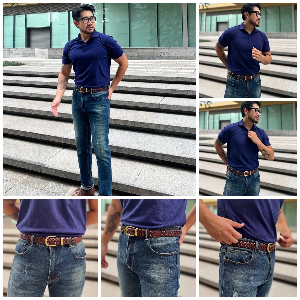 Thắt Lưng Da Bò Đan Chéo Cao Cấp