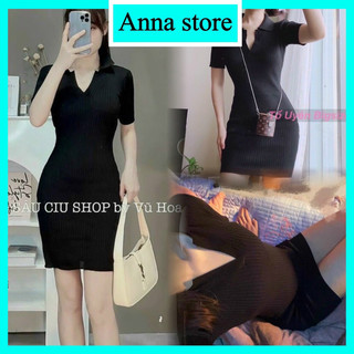 Đầm body nữ dáng ngắn có bâu chất thun gân M234