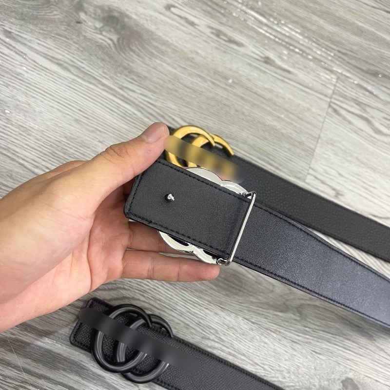 Thắt lưng da nam da PU trơn may viền mặt đúc chữ logo 3 màu đen bạc vàng cao cấp TL06P