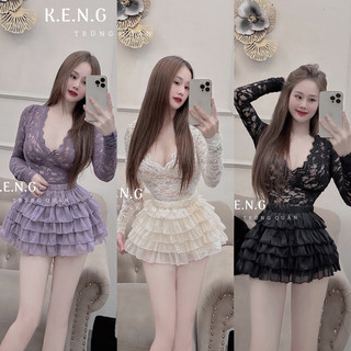 Sét chân váy bèo tầng áo ren lưới mỏng siêu sexy