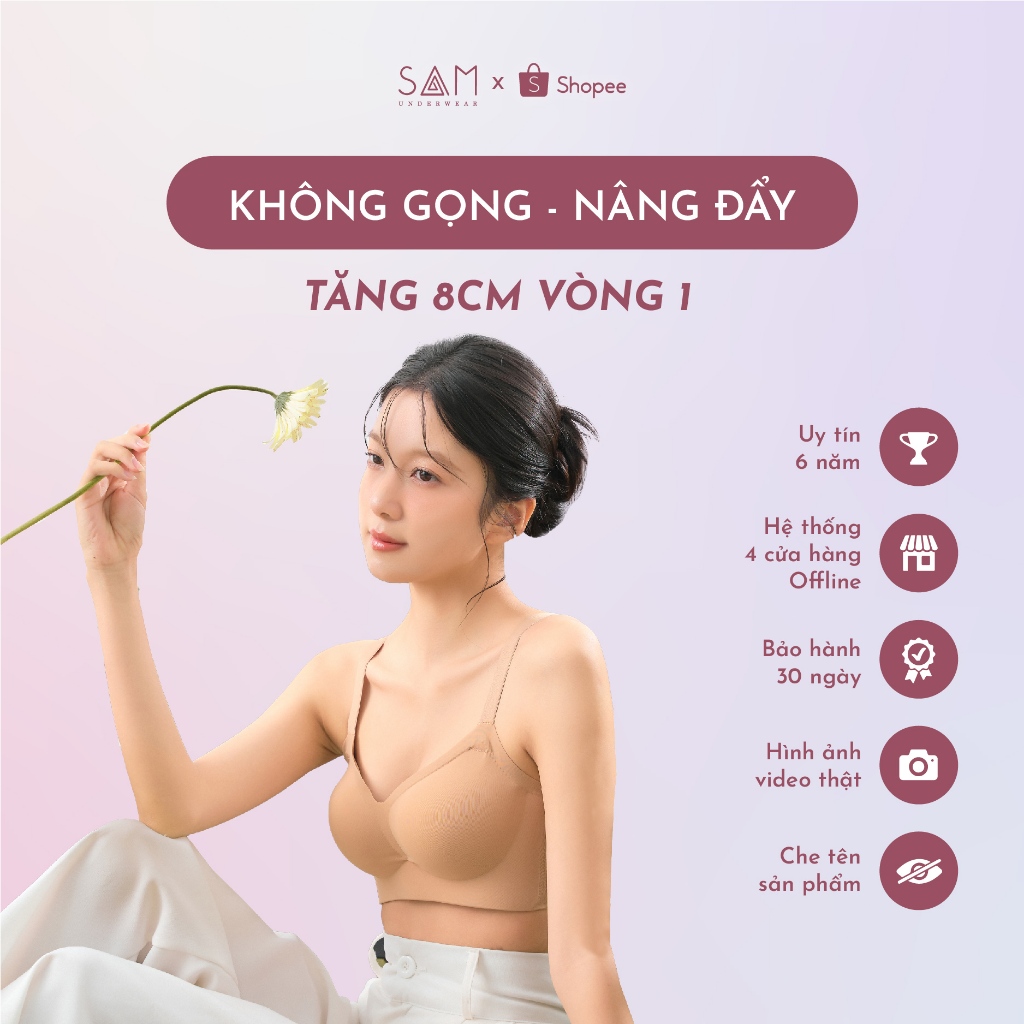 Áo lót nữ SAM đúc tàng hình thun trơn đệm dày ~ 4cm không gọng cho ngực bé và vừa TSAM 6603