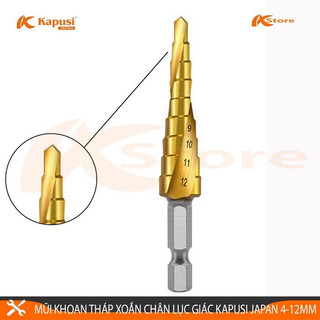 Mũi khoan tháp xoắn kapusi nhật bản mũi khoan tầng 9 bước chuôi lục giác 4-12mm K-3237