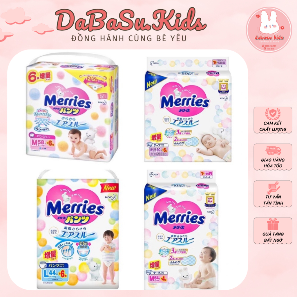 Tã Bỉm Dán & Quần Merries Nội Địa Nhật Cộng Miếng Size Newborn, S, M L, XL