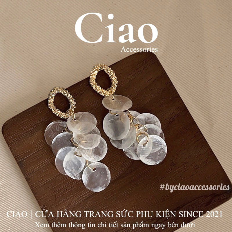 Khuyên tai/ Bông tai mạ bạc S925 thiết kế charm tròn xà cừ Vivo Ciao