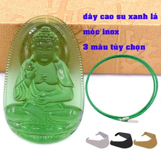 Mặt Phật A di đà pha lê xanh lá kèm vòng cổ dây cao su xanh lá + móc inox - Phật bản mệnh, mặt dây chuyền